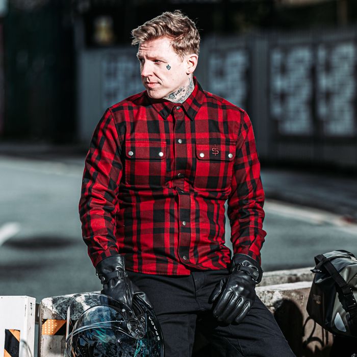 Spada Ember CE Armoured Motorcycle Shirt – Red/Black Motorcycle Protection. Everyday Style.