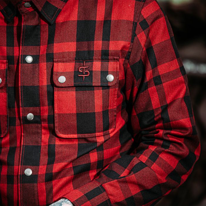 Spada Ember CE Armoured Motorcycle Shirt – Red/Black Motorcycle Protection. Everyday Style.