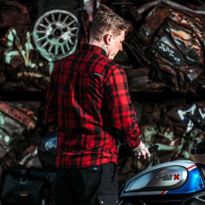 Spada Ember CE Armoured Motorcycle Shirt – Red/Black Motorcycle Protection. Everyday Style.