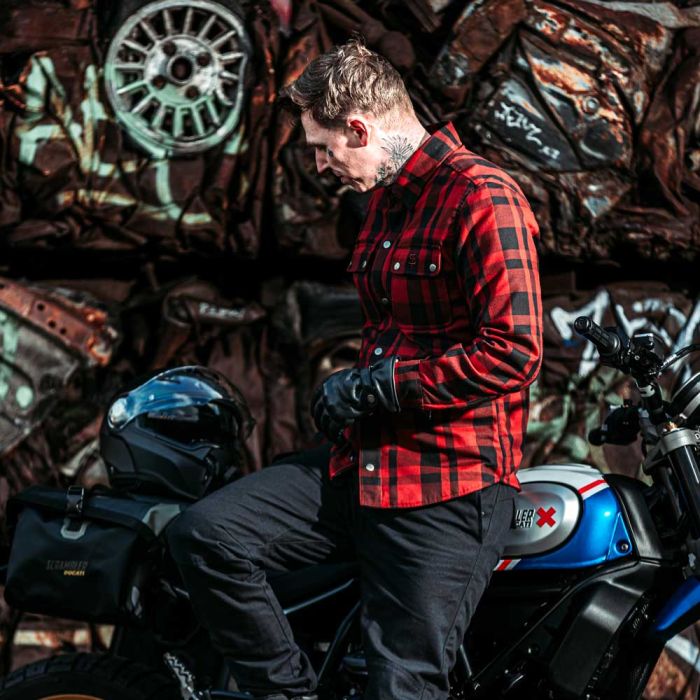 Spada Ember CE Armoured Motorcycle Shirt – Red/Black Motorcycle Protection. Everyday Style.