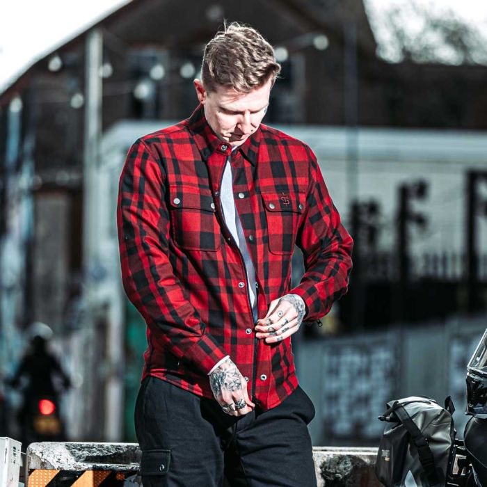 Spada Ember CE Armoured Motorcycle Shirt – Red/Black Motorcycle Protection. Everyday Style.